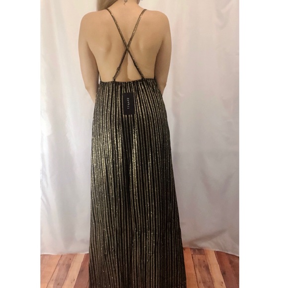 5⭐️ Glam metallic V-neck Striped Dress - Picture 3 of 6
